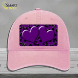 Purple Black Cheetah Purple Center Hearts Novelty License Plate Hat Unconstructed Cotton / Pink