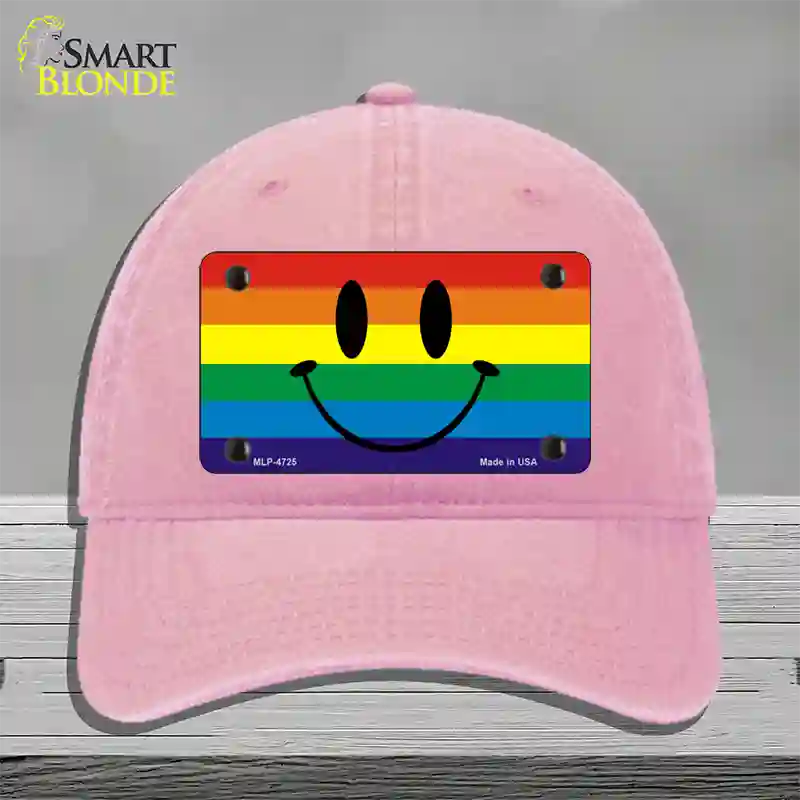 Smiley Face Novelty License Plate Hat Unconstructed Cotton Pink