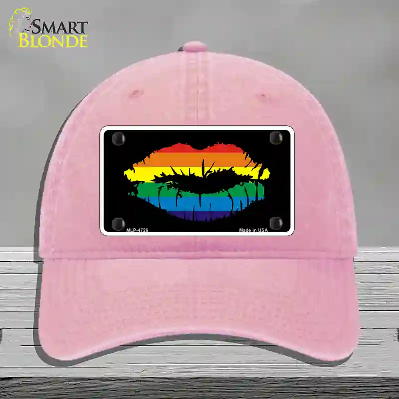 Lips Novelty License Plate Hat Unconstructed Cotton Pink