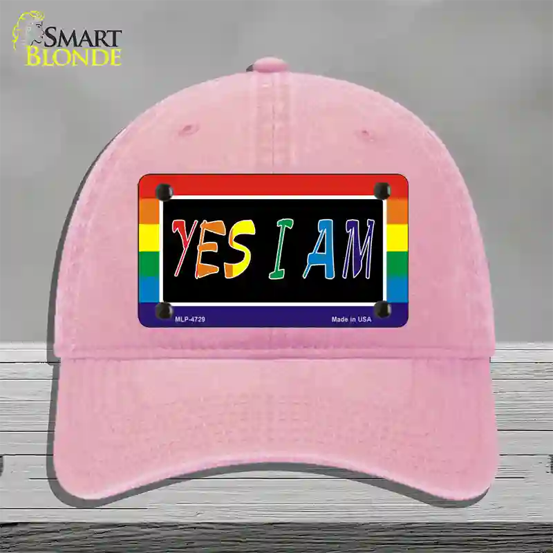 Yes I Am Novelty License Plate Hat Unconstructed Cotton Pink