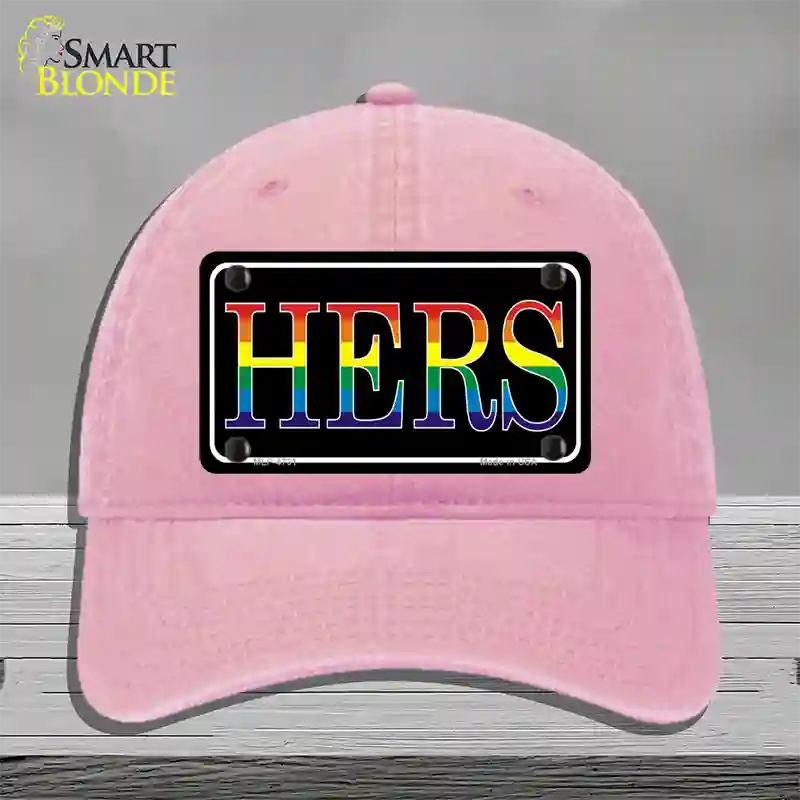 Hers Rainbow Novelty License Plate Hat Unconstructed Cotton Pink