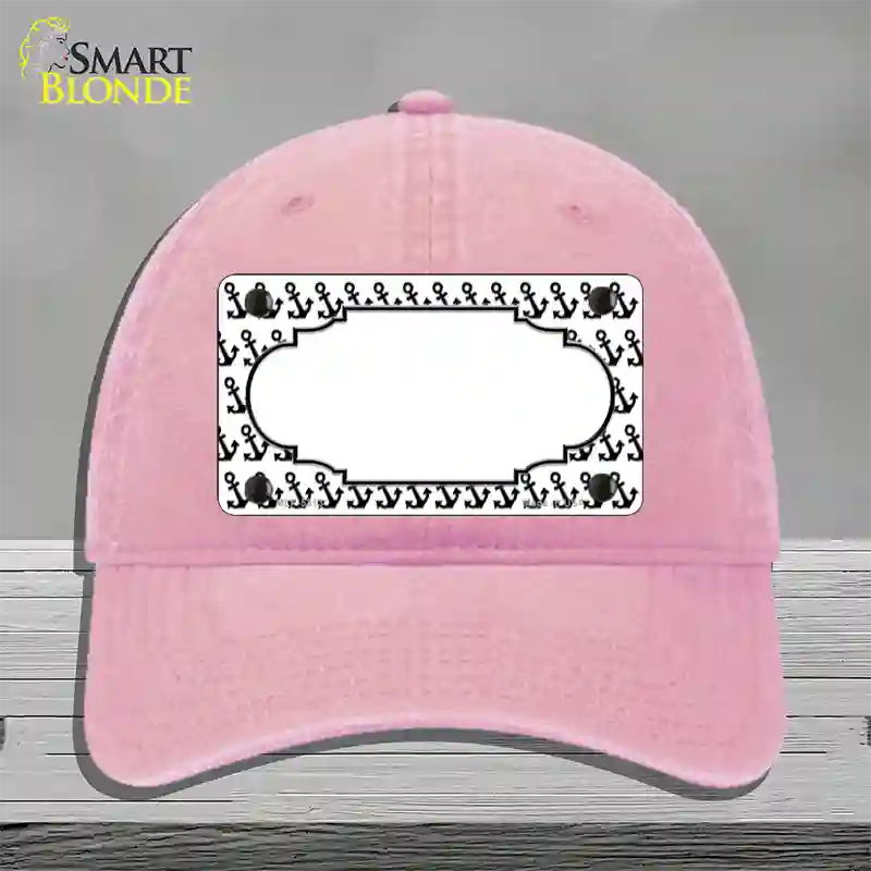 White Black Anchor Scallop Center Novelty License Plate Hat Unconstructed Cotton / Pink