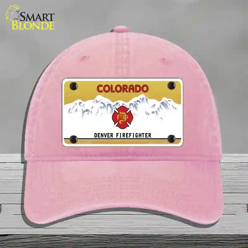Denver Fire Fighter Novelty License Plate Hat Unconstructed Cotton / Pink
