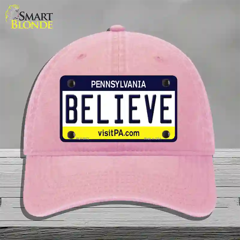 Believe Pennsylvania State Novelty License Plate Hat Unconstructed Cotton / Pink