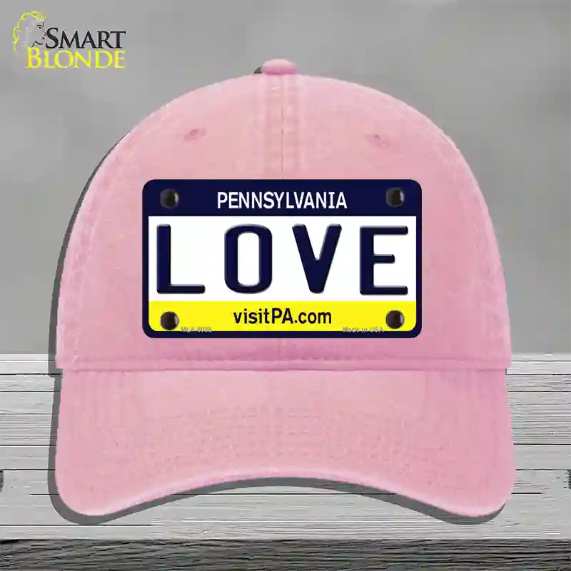 Love Pennsylvania State Novelty License Plate Hat Unconstructed Cotton / Pink