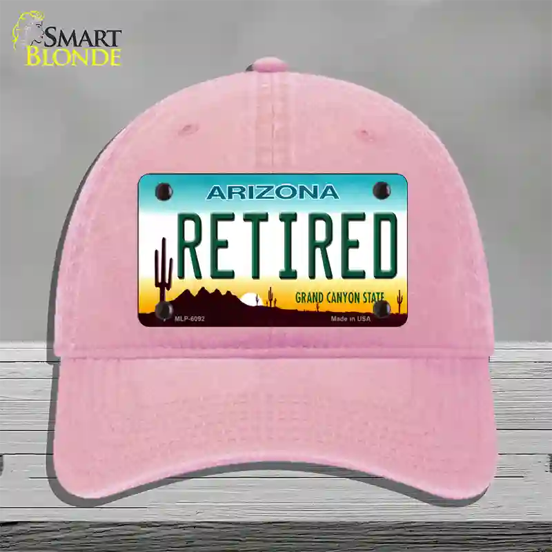 Arizona Retired Novelty License Plate Hat Unconstructed Cotton / Pink