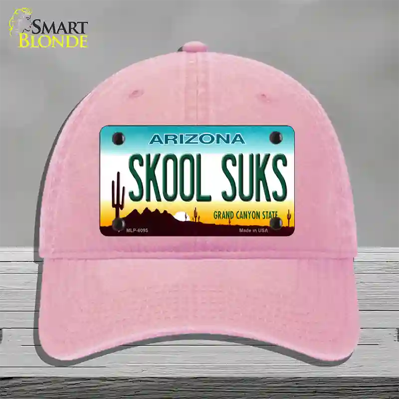 Arizona Skool Suks Novelty License Plate Hat Unconstructed Cotton / Pink