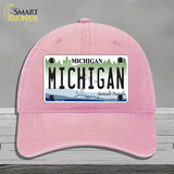 Michigan Novelty License Plate Hat Unconstructed Cotton / Pink