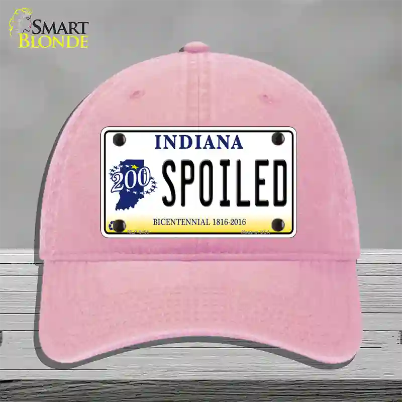 Spoiled Indiana Novelty License Plate Hat Unconstructed Cotton / Pink