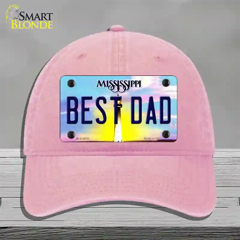 Best Dad Mississippi Novelty License Plate Hat Unconstructed Cotton / Pink