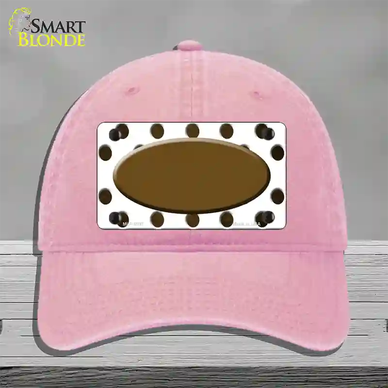 Brown White Dots Oval Oil Rubbed Novelty License Plate Hat Unconstructed Cotton / Pink
