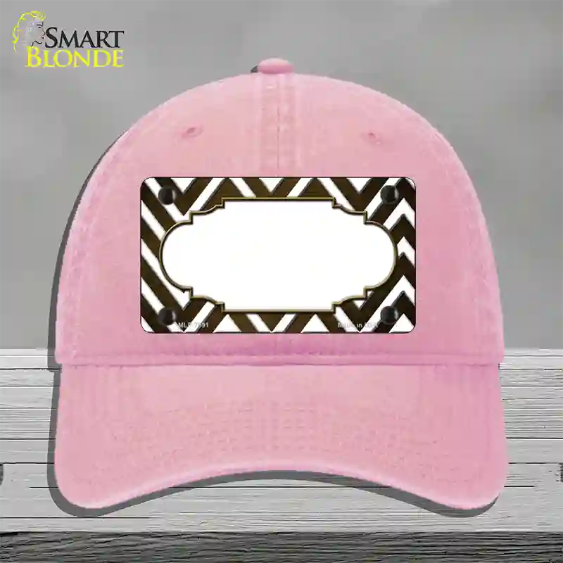 Brown White Chevron Scallop Oil Rubbed Novelty License Plate Hat Unconstructed Cotton / Pink