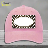 Brown White Chevron Scallop Oil Rubbed Novelty License Plate Hat Unconstructed Cotton / Pink