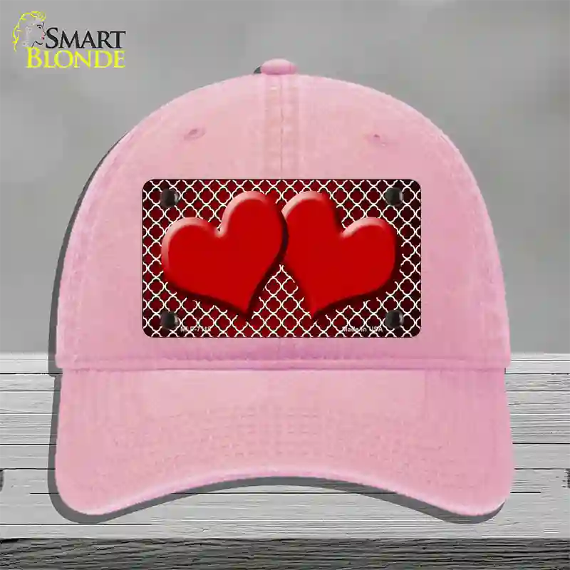 Red White Quatrefoil Hearts Oil Rubbed Novelty License Plate Hat Unconstructed Cotton / Pink