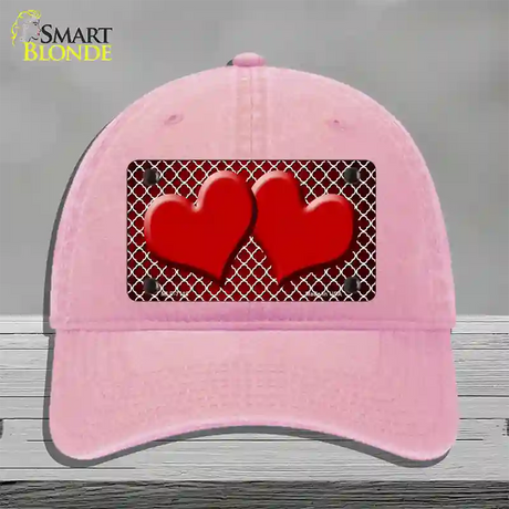 Red White Quatrefoil Hearts Oil Rubbed Novelty License Plate Hat Unconstructed Cotton / Pink