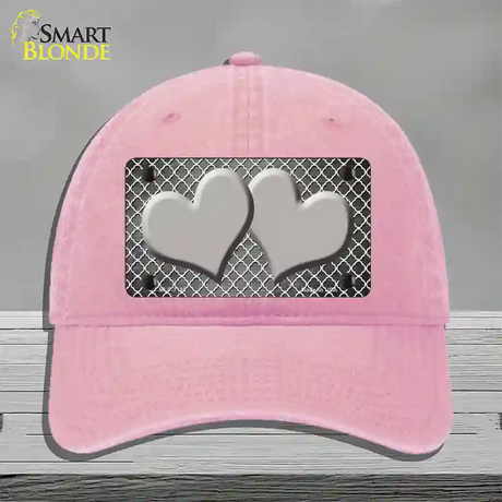 Gray White Quatrefoil Hearts Oil Rubbed Novelty License Plate Hat Unconstructed Cotton / Pink