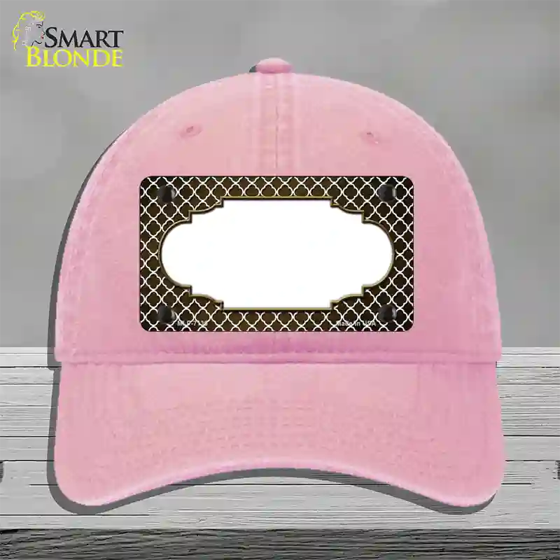 Brown White Quatrefoil Scallop Oil Rubbed Novelty License Plate Hat Unconstructed Cotton / Pink