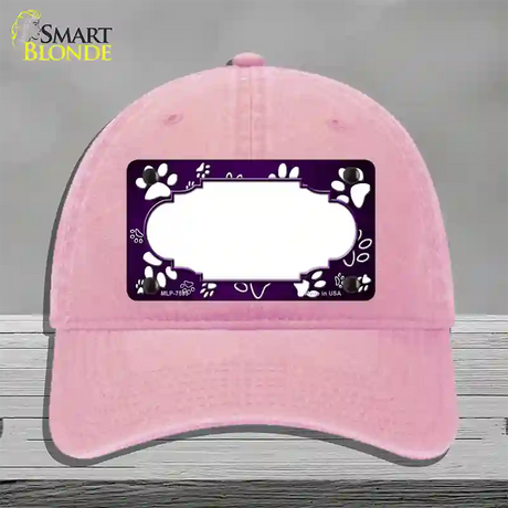 Paw Scallop Purple White Novelty License Plate Hat Unconstructed Cotton / Pink