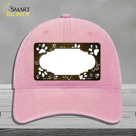 Paw Scallop Brown White Novelty License Plate Hat Unconstructed Cotton / Pink