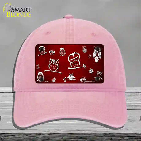 Red White Owl Oil Rubbed Novelty License Plate Hat Unconstructed Cotton / Pink