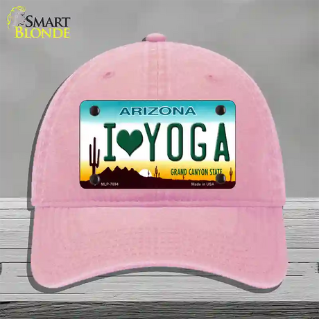 I Love Yoga Novelty License Plate Hat Unconstructed Cotton / Pink