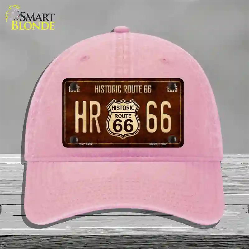 Historic Route 66 Vintage Novelty License Plate Hat Unconstructed Cotton Pink