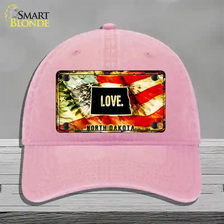 North Dakota Love Novelty License Plate Hat Unconstructed Cotton / Pink