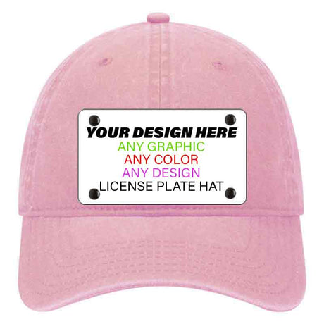 Personalized Design Your Own Custom Novelty Aluminum License Plate Hat | 4" x 2.2" Mounted Hats Unconstructed Cotton Pink
