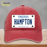Hampton Virginia Novelty License Plate Hat Unconstructed Cotton / Red