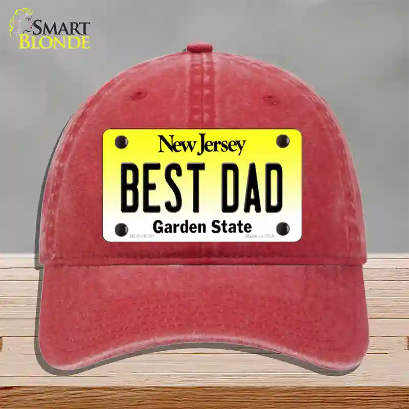 Best Dad New Jersey Novelty License Plate Hat Unconstructed Cotton / Red