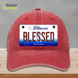 Blessed Illinois Novelty License Plate Hat Unconstructed Cotton / Red