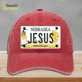 Jesus Nebraska Novelty License Plate Hat Unconstructed Cotton / Red
