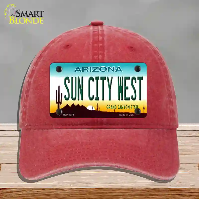 Sun City West Arizona Novelty License Plate Hat Unconstructed Cotton / Red