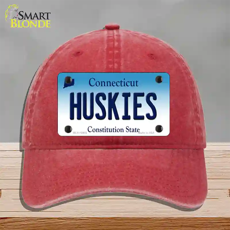 Huskies Connecticut Novelty License Plate Hat Unconstructed Cotton / Red