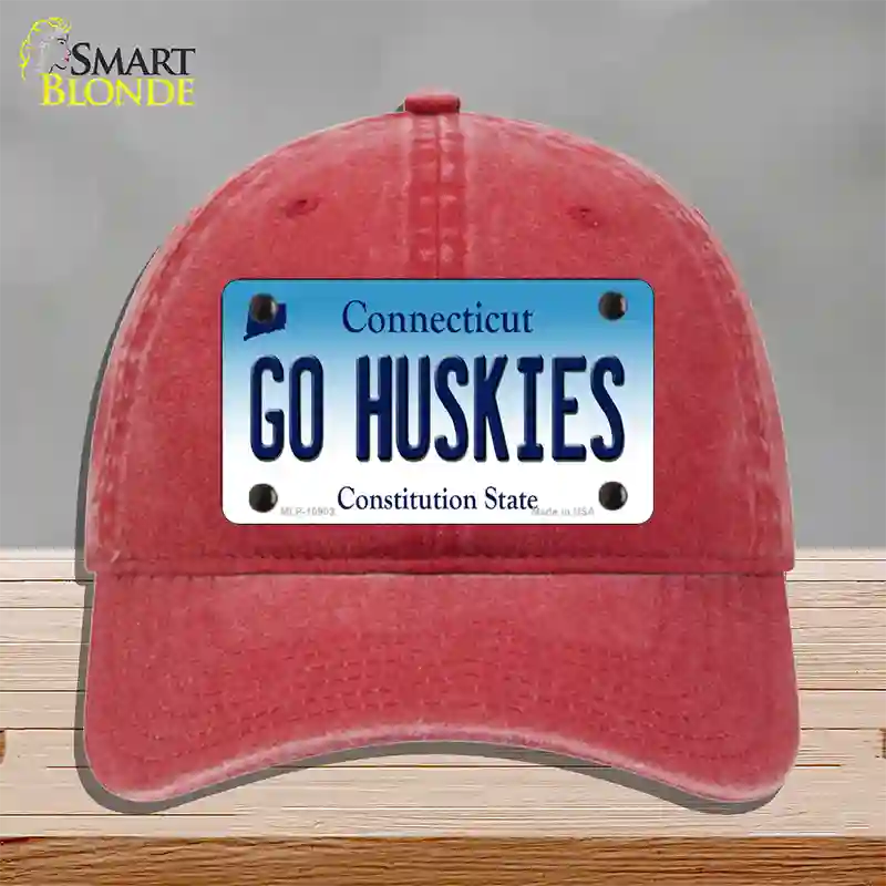 Go Huskies Connecticut Novelty License Plate Hat Unconstructed Cotton / Red