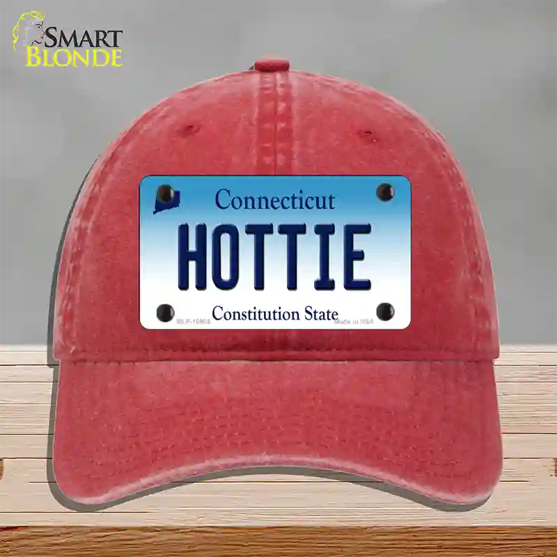 Hottie Connecticut Novelty License Plate Hat Unconstructed Cotton / Red