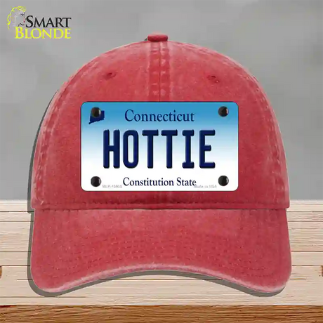 Hottie Connecticut Novelty License Plate Hat Unconstructed Cotton / Red