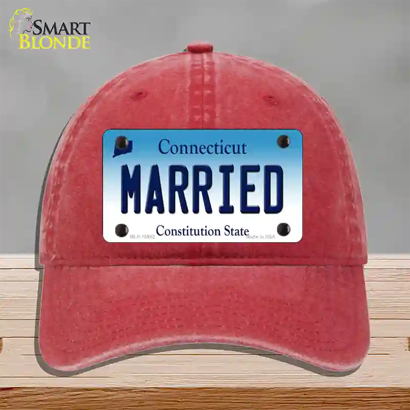 Married Connecticut Novelty License Plate Hat Unconstructed Cotton / Red