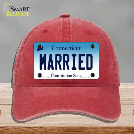 Married Connecticut Novelty License Plate Hat Unconstructed Cotton / Red