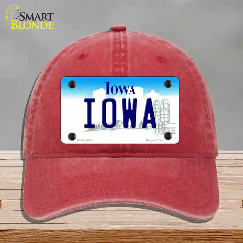 Iowa State Novelty License Plate Hat Unconstructed Cotton / Red