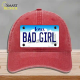 Bad Girl Iowa Novelty License Plate Hat Unconstructed Cotton / Red