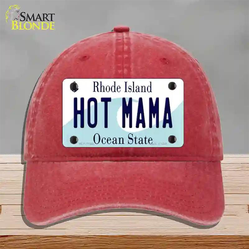Hot Mama Rhode Island State Novelty License Plate Hat Unconstructed Cotton / Red