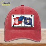 Utah Crossed US Flag Novelty License Plate Hat Unconstructed Cotton / Red