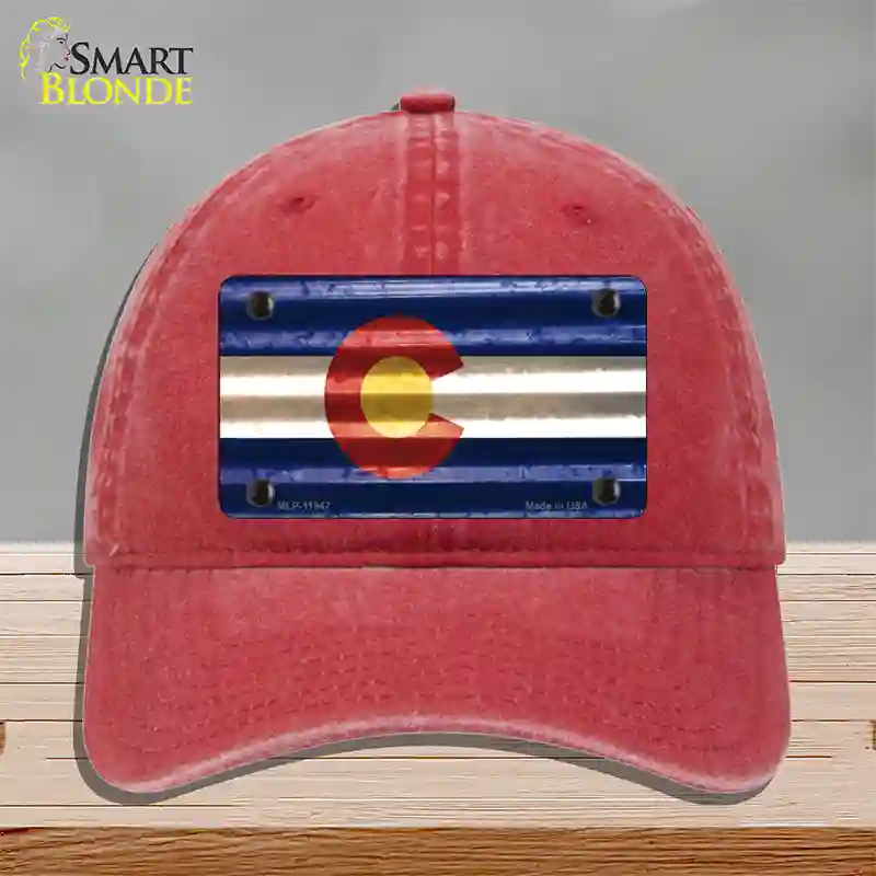 Colorado Corrugated Flag Novelty License Plate Hat Unconstructed Cotton Red