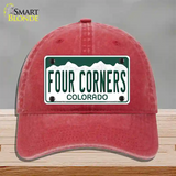 Four Corners Colorado Novelty License Plate Hat Unconstructed Cotton Red