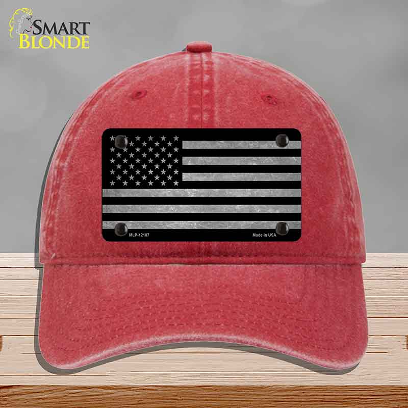 American Flag Black and Gray Novelty License Plate Hat Unconstructed Cotton Red