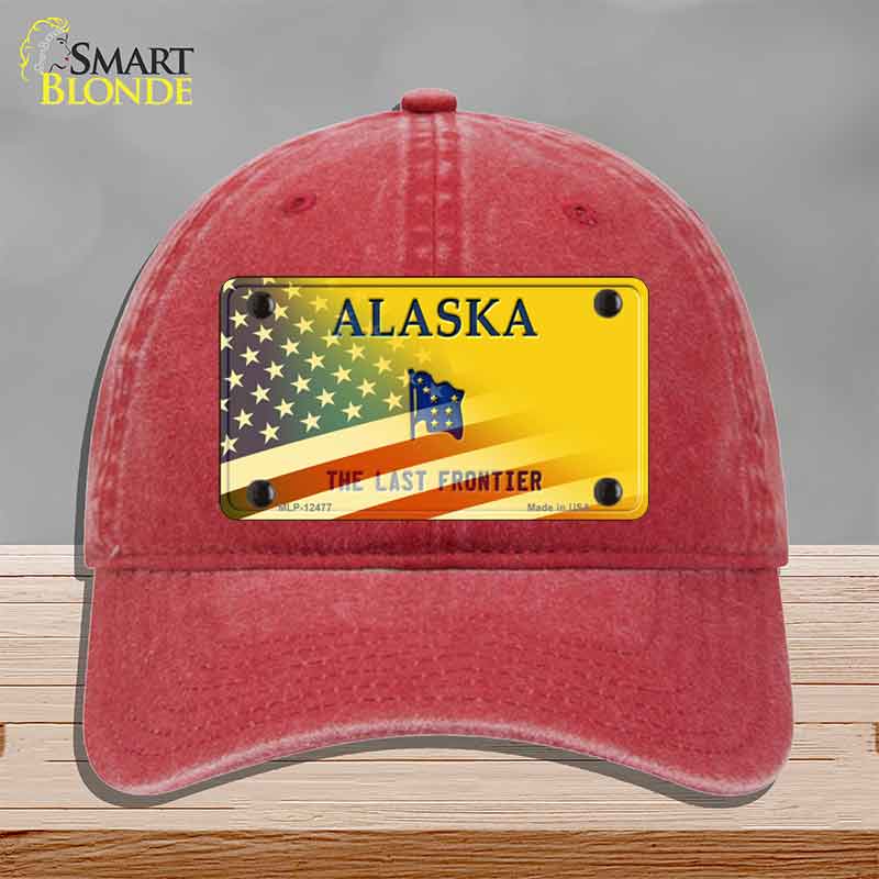 Alaska with American Flag Novelty License Plate Hat HAT-MLP-12477
