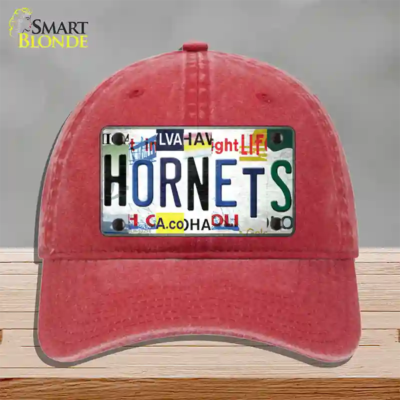 Hornets Strip Art Novelty License Plate Hat Tag Unconstructed Cotton Red