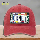 Hornets Strip Art Novelty License Plate Hat Tag Unconstructed Cotton Red