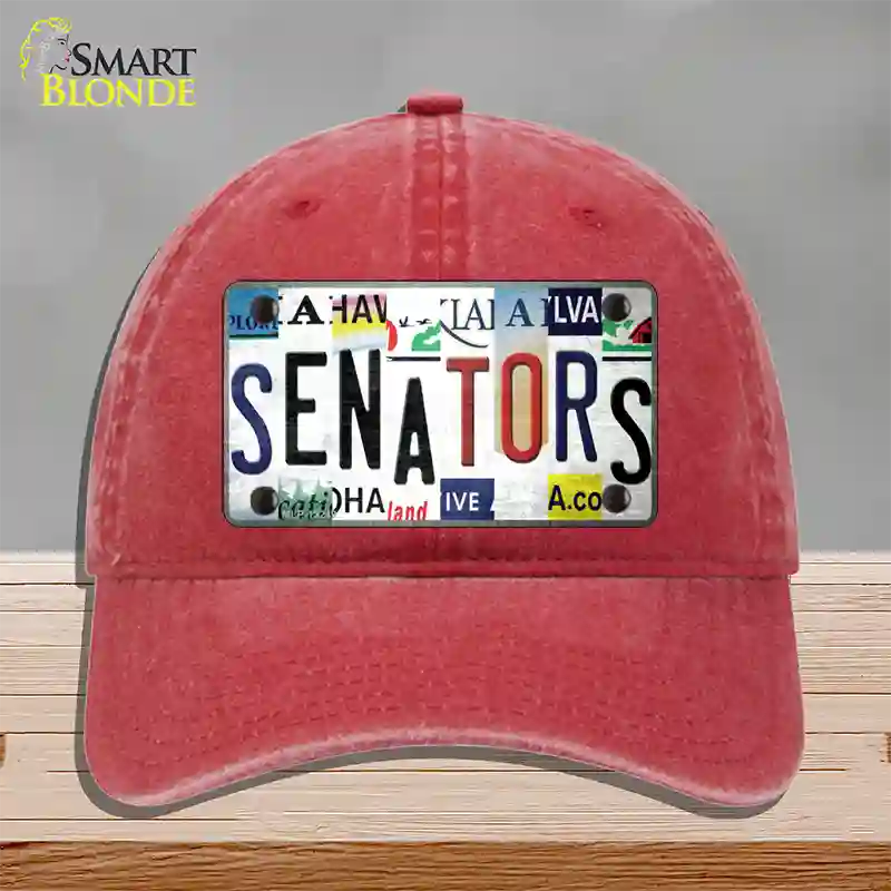 Senators Strip Art Novelty License Plate Hat Tag Unconstructed Cotton Red